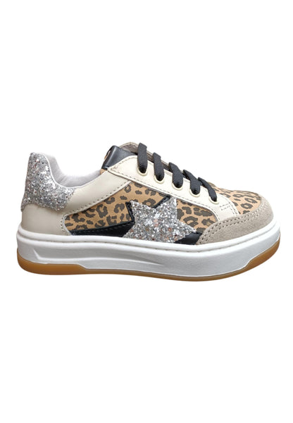 Sneakers bambina Balducci Trike beige nero maculato pelle - Stile animalier con zip laterale
