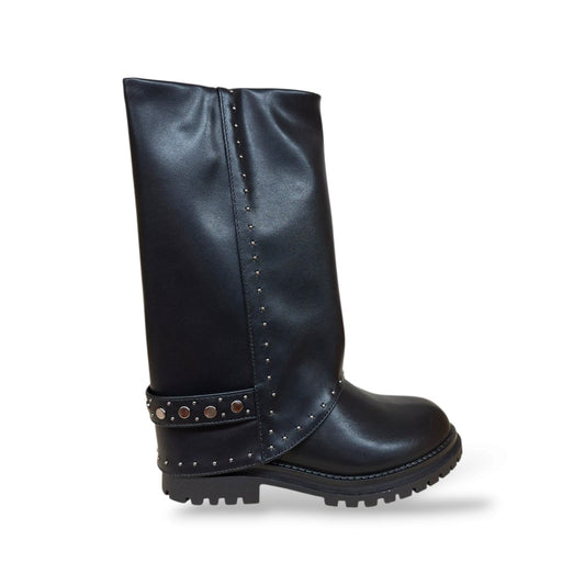 melania-ms65075-stivali-alti-bambine-ragazze-nero-pelle-nera-assoluta-borchie-decorative-metalliche-rock-zip-laterale-grintoso-potente-iconico-moda-autunno-inverno-2026-taglie-31-36-scarpetteria-gica-trani

