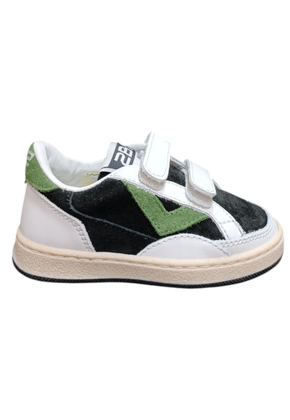 Scarpe sneakers Bambine e ragazze 2B12 BABYMINI PLAY bianco-nero-verdone velcro