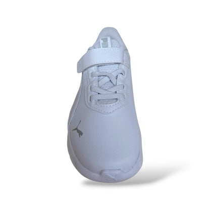 Sneakers Puma Flex Focus bianche in pelle con velcro, taglie 20-35
