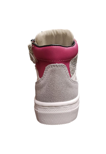 Sneakers bambina Balducci Butter bianco argento fucsia pelle - Glamour trendy con zip laterale