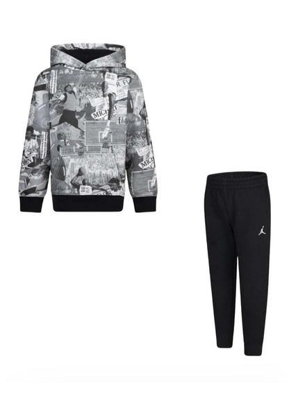 Tuta Nike Jordan Bambini con Cappuccio Bianco Grigio Nero - Cotone Felpato