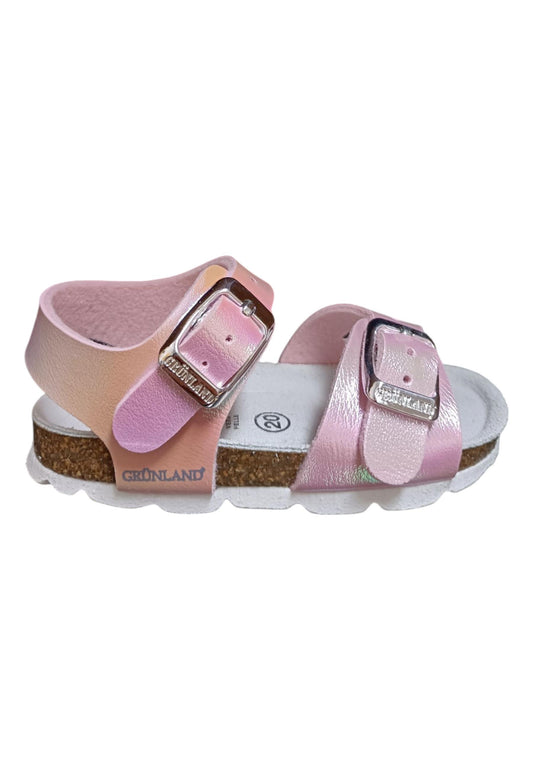Sandalo bio bambino Grunland Junior 0392 rosa pelle sughero fibbia comfort