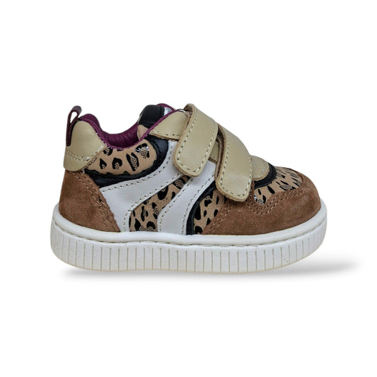 balducci-cita-mspo4909-scarpe-primi-passi-bambine-marrone-maculato-bianco-viola-velcro-pelle-suede-animal-print-tallone-rinforzato-fondo-flessibile-arco-plantare-taglie-19-24-scarpetteria-gica-trani
