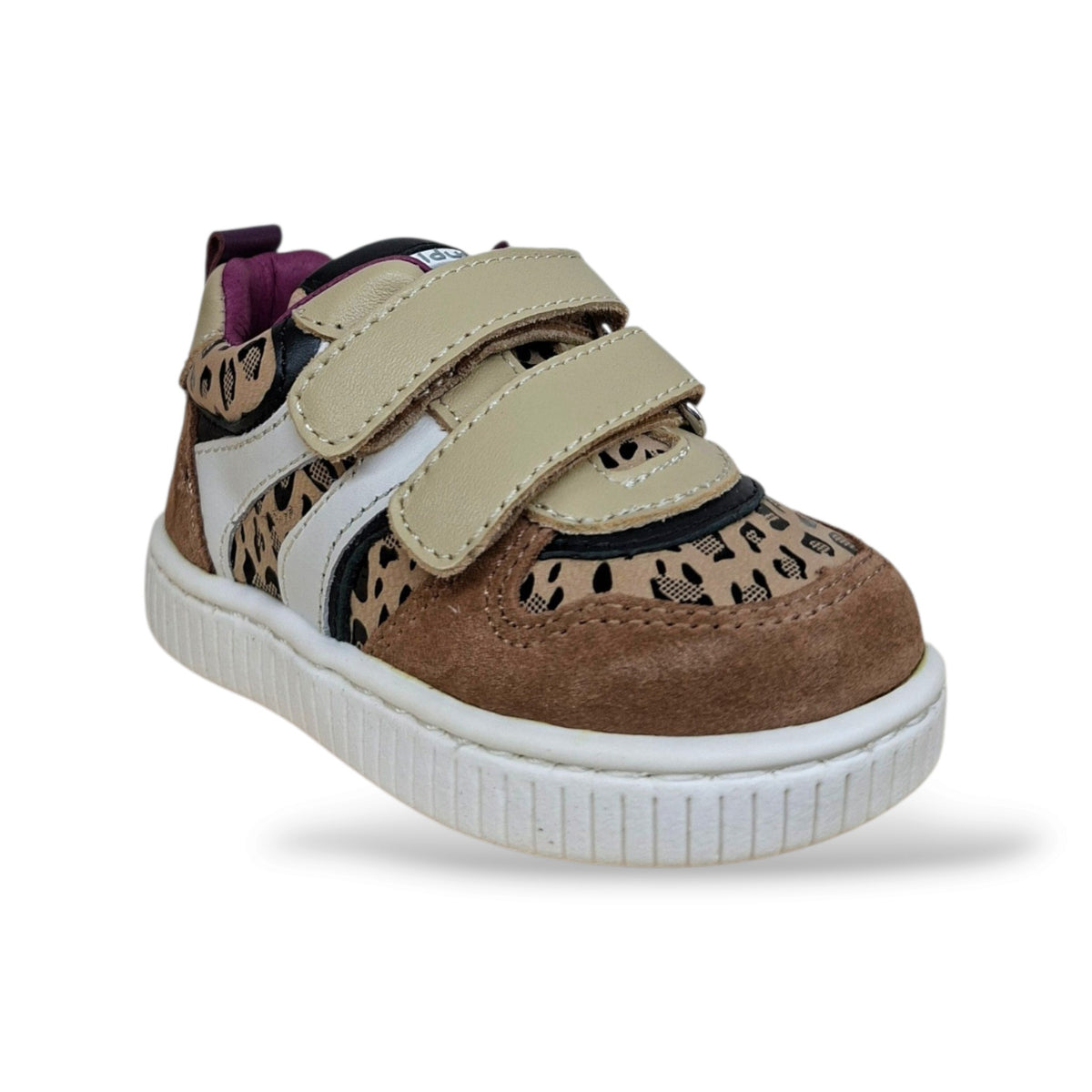 sneakers-primi-passi-bambine-balducci-cita-marrone-maculato-bianco-viola-velcro-pelle-suede-leopardato-tallone-rinforzato-fondo-flessibile-sottopiede-plantare-multicolore-scarpetteria-gica-trani

