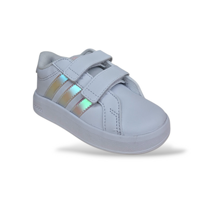 Sneakers bambina Adidas Grand Court 3.0 bianco cangiante pelle
