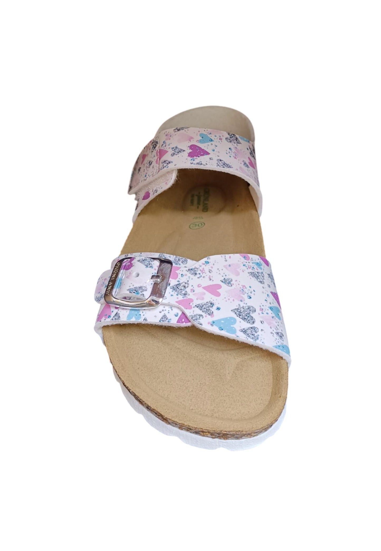 Sandalo bio bambino Grunland Junior 1127 bianco multi pelle sughero fibbia comfort