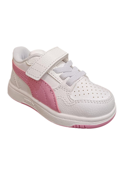 Scarpe sneakers Bambine e ragazze PUMA REBOUND  bianco-rosa laccio elastico e velcro