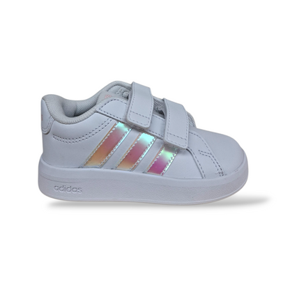 Sneakers bambina Adidas Grand Court 3.0 bianco cangiante pelle