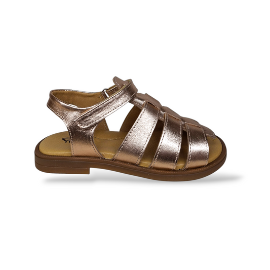 Sandali bambina eleganti Platis P3245 bronzato ramato pelle con fasce incrociate cerimonie comunioni - Scarpetteria Gica Trani
