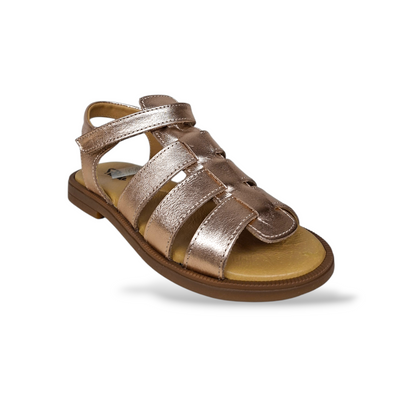 Sandali cerimonia bambina Platis bronzato ramato fasce incrociate design moderno - Scarpetteria Gica Trani
