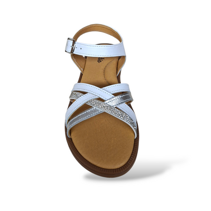 Sandali bambina Platis made in Spain bianco argento per comunioni battesimi e feste eleganti
