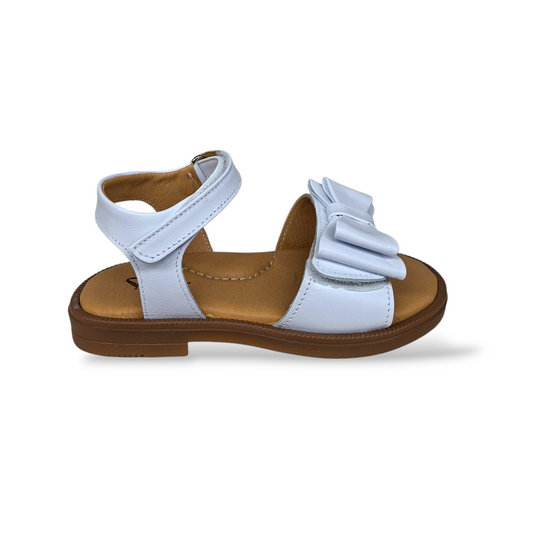 Sandali bambina eleganti Platis P3254 bianco pelle con fiocco velcro cerimonie comunioni - Scarpetteria Gica Trani
