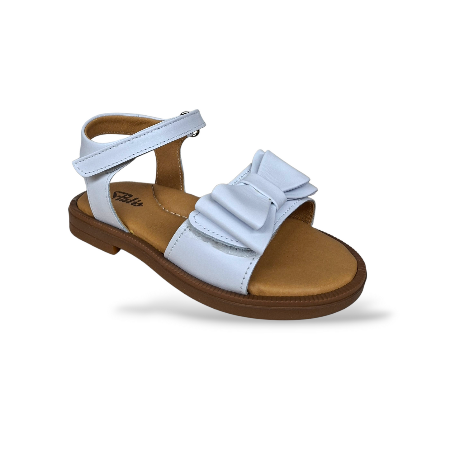 Sandali cerimonia bambina Platis bianco chiusura velcro fiocco romantico - Scarpetteria Gica Trani
