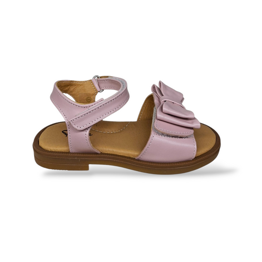 Sandali bambina eleganti Platis P3254 cipria rosa pelle con fiocco velcro cerimonie comunioni - Scarpetteria Gica Trani
