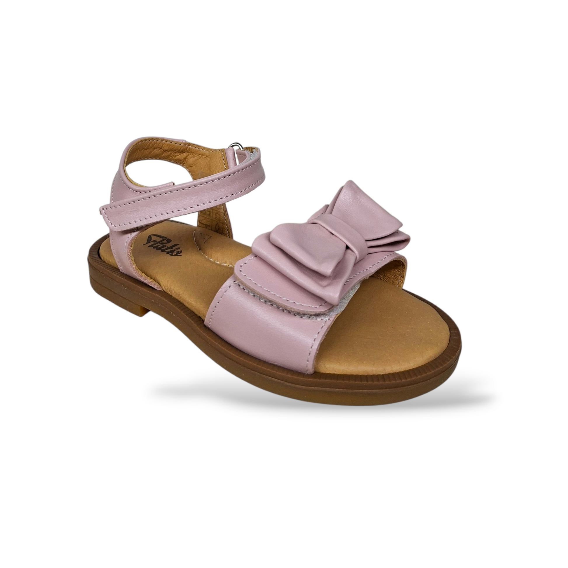 Sandali cerimonia bambina Platis cipria rosa chiusura velcro fiocco romantico - Scarpetteria Gica Trani
