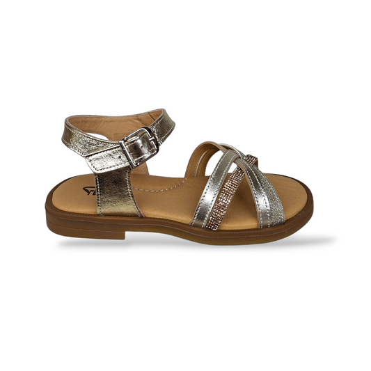 Sandali bambina eleganti Platis P3251 dorato oro pelle con strass cerimonie comunioni - Scarpetteria Gica Trani
