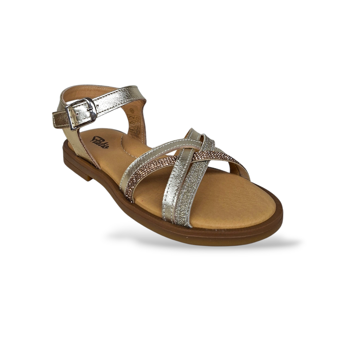 Sandali cerimonia bambina Platis dorato oro fibia regolabile strass - Scarpetteria Gica Trani
