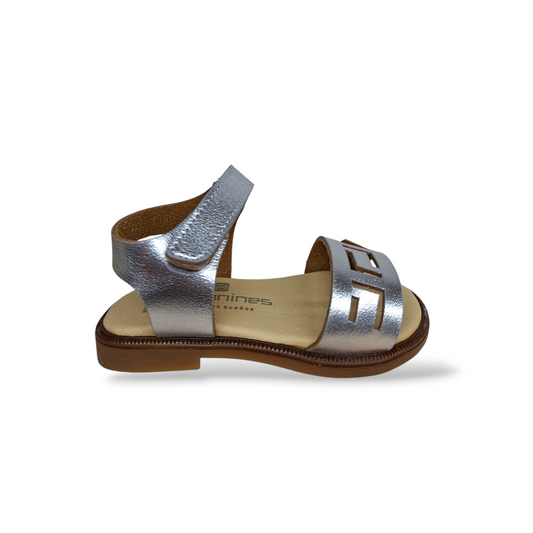 Sandali bambina Andanines Malinche argento cerimonia pelle velcro - Scarpetteria Gica
