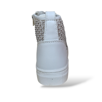 Sneakers cerimonia bambina Ferrè-FB-401 bianche dettagli argento sottopiede pelle suola antiscivolo – Scarpetteria-Gica-Trani