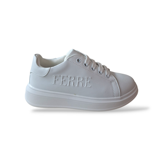 Scarpetteria-Gica-Trani – Ferrè-FB-421 sneakers cerimonia bambino bianche lacci e zip laterale