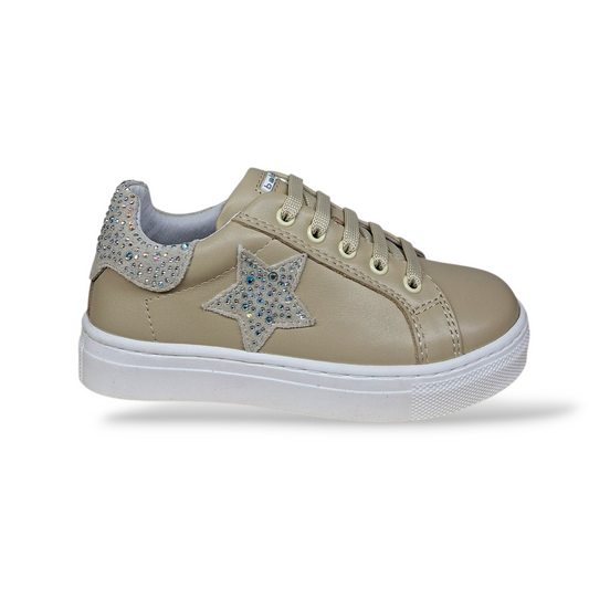 Sneakers bambina Balducci Butter in pelle beige eleganti con zip laterale - Scarpetteria Gica Trani