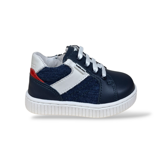 Scarpe primi passi Balducci Cita 4880 blue bianco pelle laccio zip laterale - Scarpetteria Gica Trani
