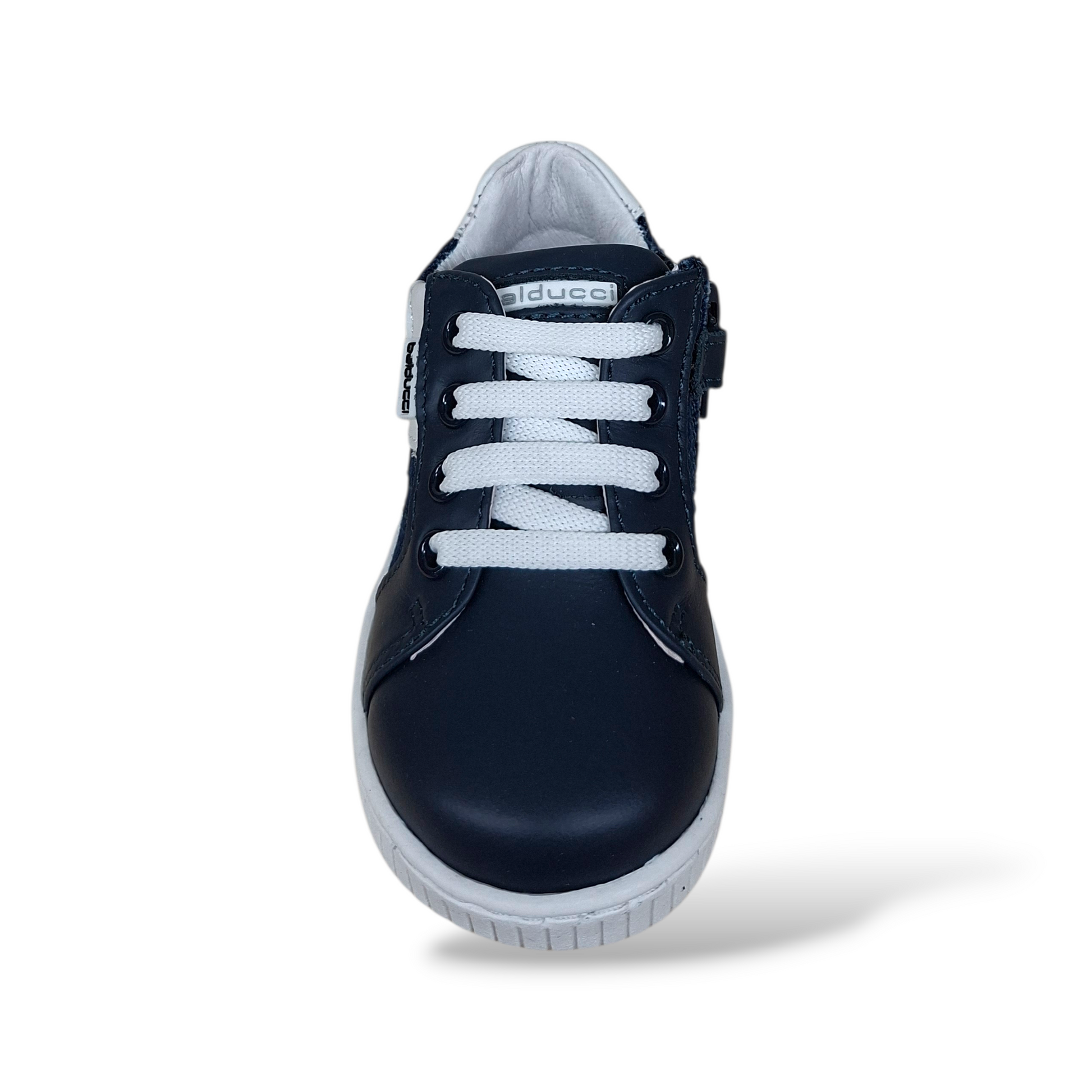 Zip laterale scarpe primi passi Balducci blue bianco chiusura pratica - Scarpetteria Gica Trani

