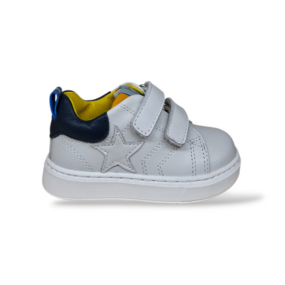 Scarpe primi passi Balducci Cita 7236 bianco blue in pelle con velcro - Scarpetteria Gica Trani
