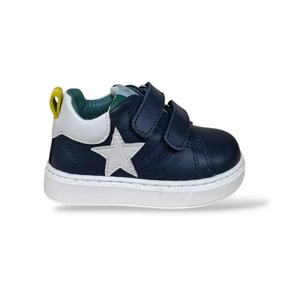 Scarpe primi passi Balducci Cita 7236 blue bianco giallo pelle velcro - Scarpetteria Gica Trani
