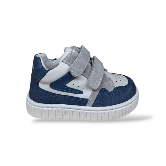 Scarpe primi passi Balducci Cita MSPO4881 bluette bianco grigio pelle velcro - Scarpetteria Gica Trani

