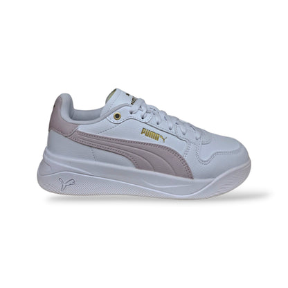 puma-court-bae-408625-bambine-ragazze-bianco-rosa-pelle-qualita-silhouette-tennis-essenziale-laccio-elastico-bianco-velcro-regolabile-jeans-leggings-gonna-outfit-femminile-casual-sport-autunno-inverno-2026-taglie-28-39-scarpetteria-gica-trani
