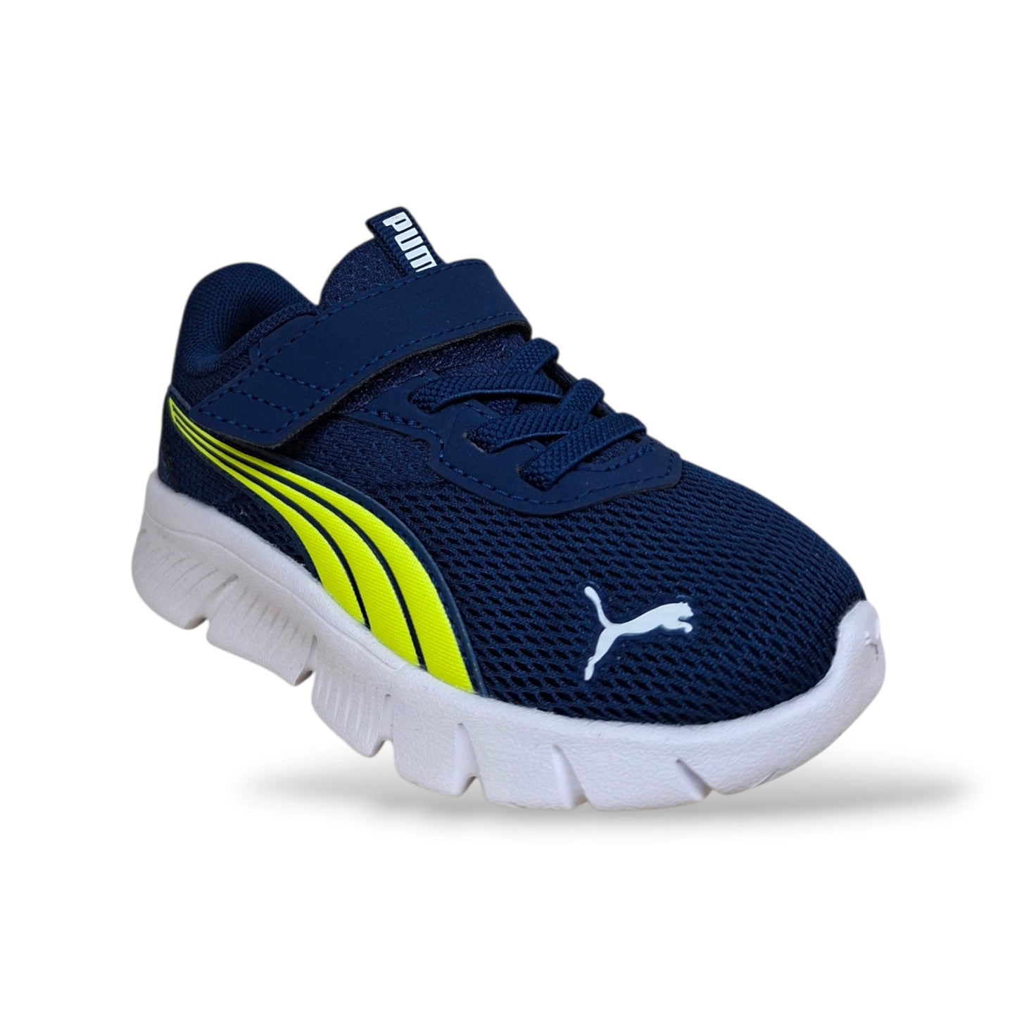 sneakers-bambini-ragazzi-puma-flex-focus-blue-giallo-tessuto-sintetico-laccio-elastico-velcro-struttura-leggera-flessibile-energica-autunno-inverno-scarpetteria-gica-trani
