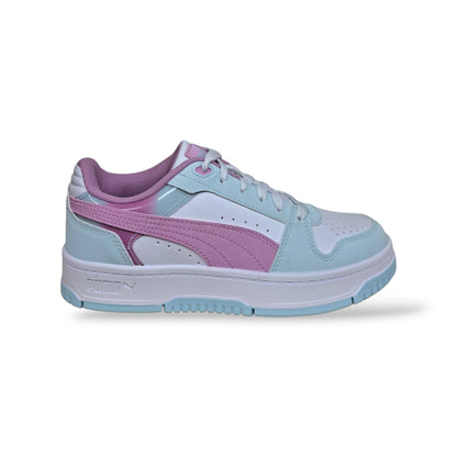 puma-rebound-407467-sneakers-bambine-ragazze-celeste-rosa-bianco-pelle-tricolore-pastello-femminile-dolce-silhouette-alta-basket-lacci-regolabili-mezza-taglia-back-to-school-autunno-inverno-2026-taglie-36-39-scarpetteria-gica-trani
