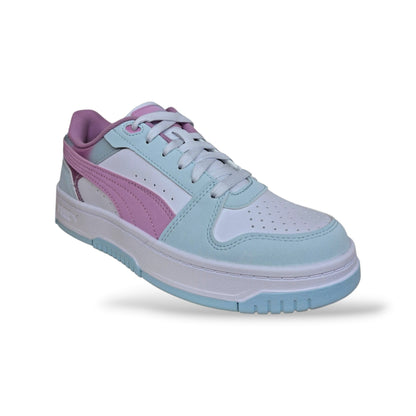 sneakers-bambine-ragazze-puma-rebound-407467-celeste-rosa-bianco-pelle-pastello-alta-basket-lacci-calzata-precisa-mezza-taglia-37-5-38-5-scuola-tempo-libero-femminile-contemporanea-taglie-36-39-scarpetteria-gica-trani
