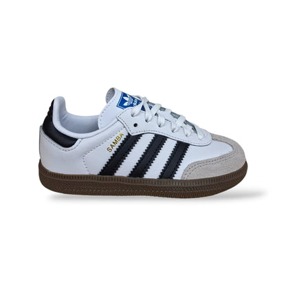 adidas-samba-originals-sneakers-bambini-bianco-nero-grigio-marrone-pelle-suede-laccio-elastico-velcro-3-stripes-taglie-22-27-scarpetteria-gica-trani
