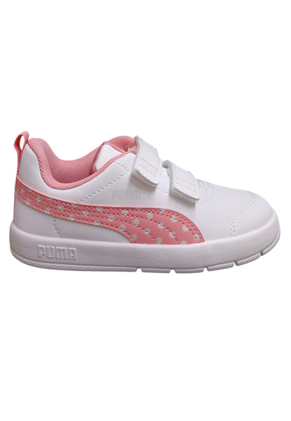Scarpe sneakers Bambine e ragazze PUMA COURTFLEX  bianco-rosa laccio elastico e velcro
