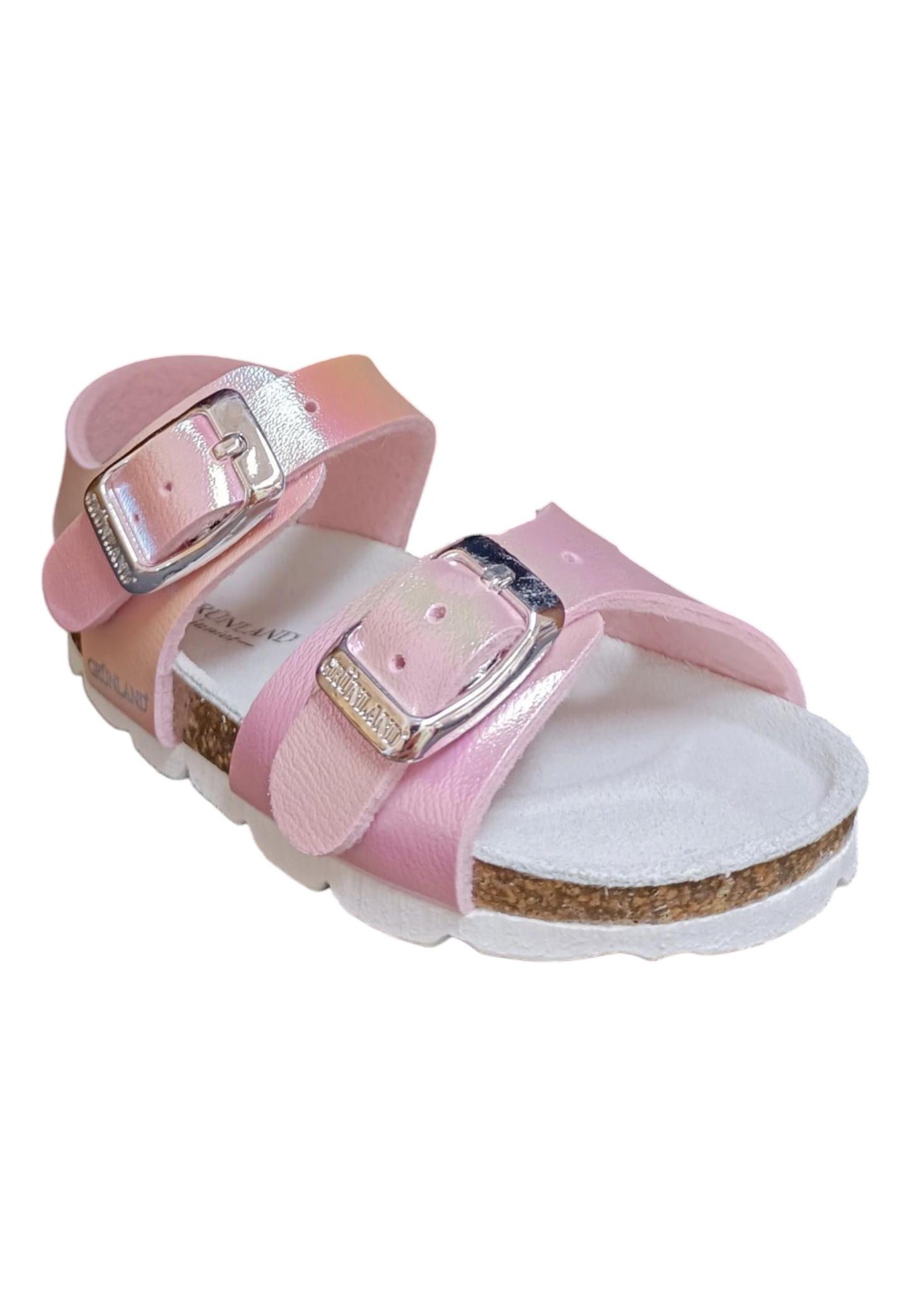 Sandalo bio bambino Grunland Junior 0392 rosa pelle sughero fibbia comfort