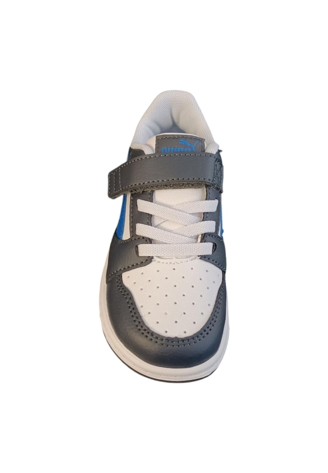 Scarpe sneakers Unisex bambini PUMA REBOUND  bianco-nero-blue laccio elastico e velcro