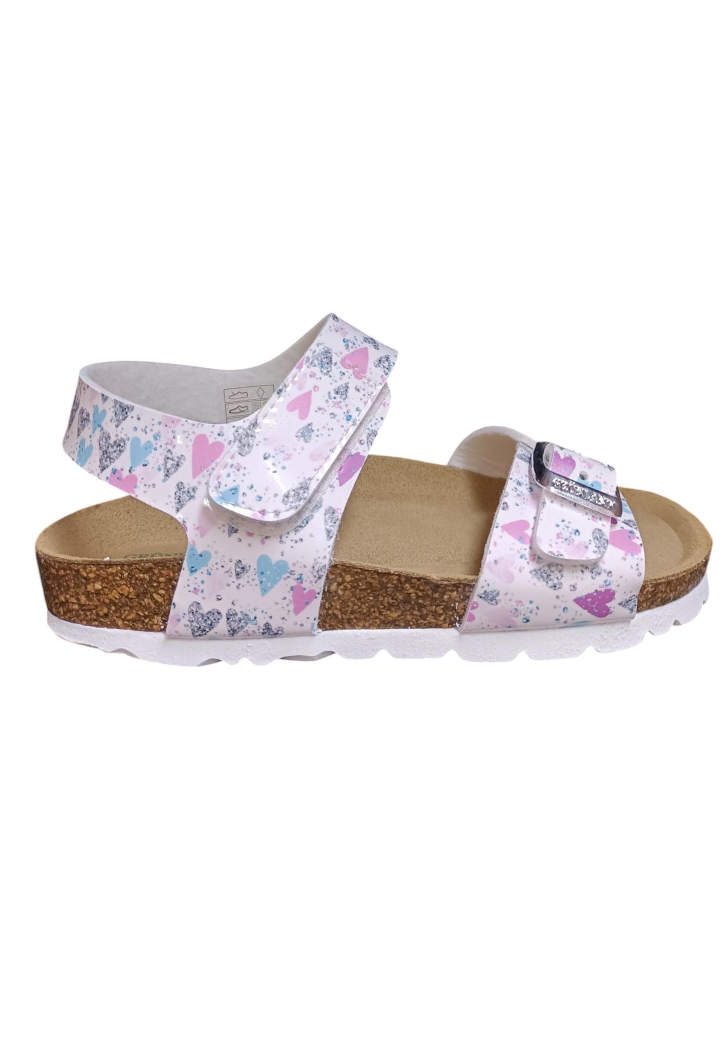 Sandalo bio bambino Grunland Junior 1127 bianco multi pelle sughero fibbia comfort