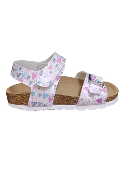 Sandalo bio bambino Grunland Junior 1127 bianco multi pelle sughero fibbia comfort