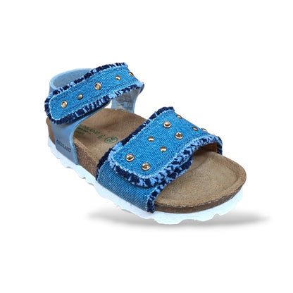 Sandalo Bio Sughero Bambine e Ragazze Grunland Junior Luce Jeans – Velcro Sottopiede Sughero EVA