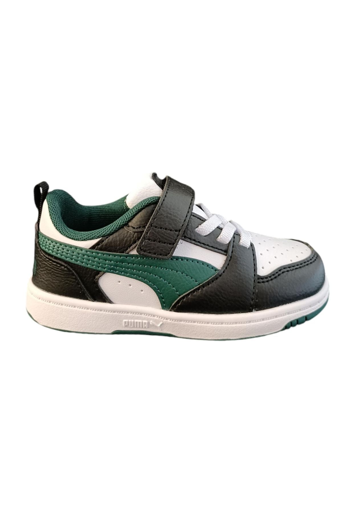 Scarpe sneakers Unisex bambini PUMA REBOUND  bianco-nero-blue laccio elastico e velcro