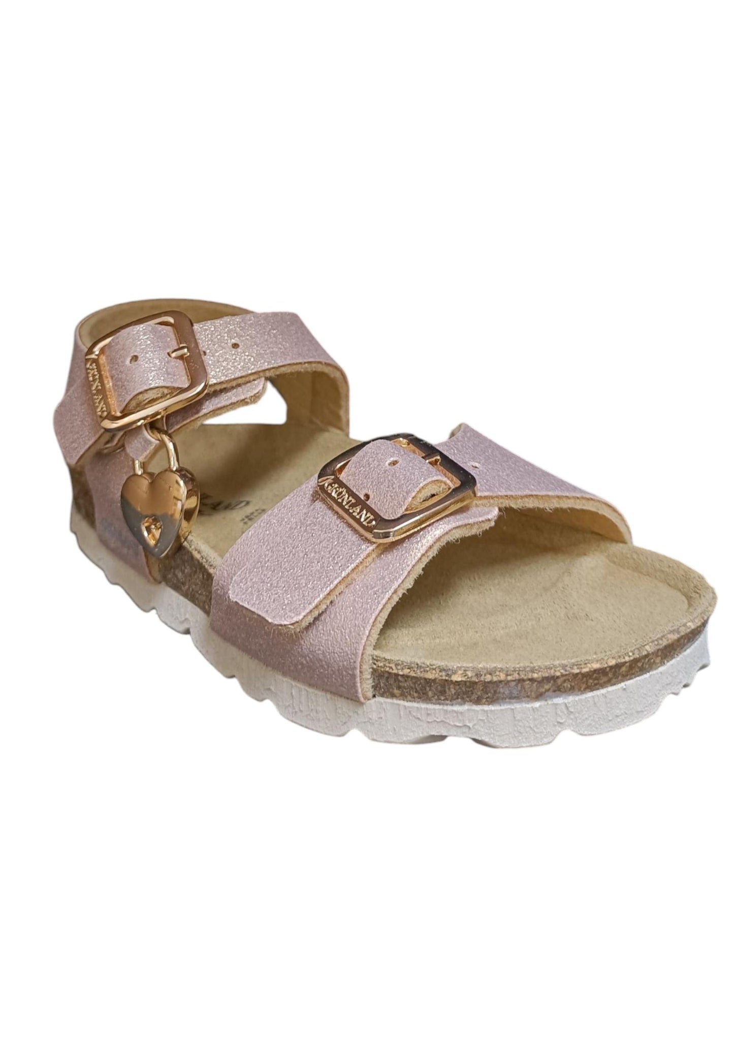 Sandalo bio bambino Grunland Junior 1153 cipria pelle sughero fibbia comfort