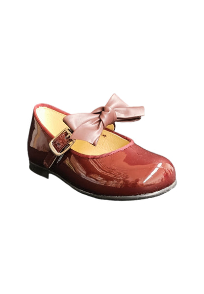 Ballerina bambino Panyno B2601 bordeaux vernice fibbia fiocco estraibile elegance