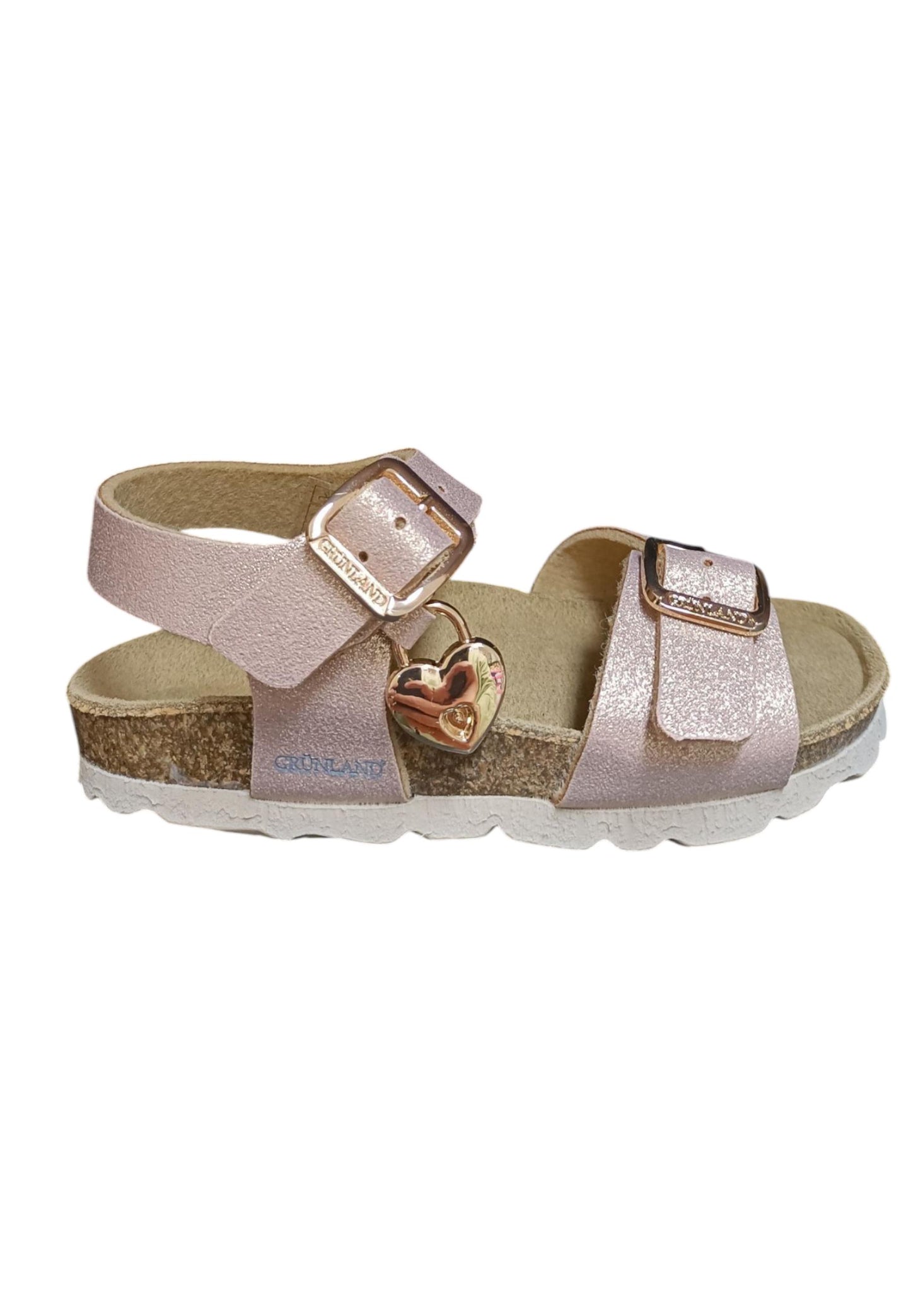 Sandalo bio bambino Grunland Junior 1153 cipria pelle sughero fibbia comfort