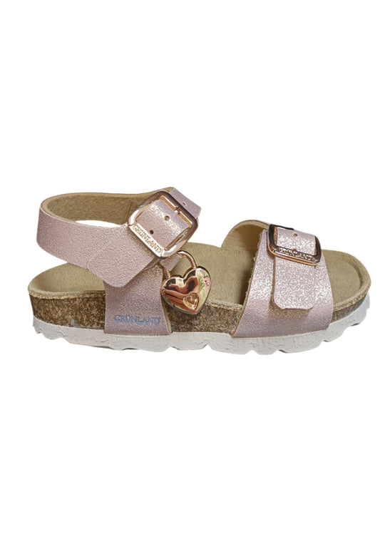 Sandalo bio bambino Grunland Junior 1153 cipria pelle sughero fibbia comfort
