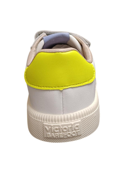 Sneakers bambino Victoria Oliver bianco blu giallo pelle - Stile colorato con velcro