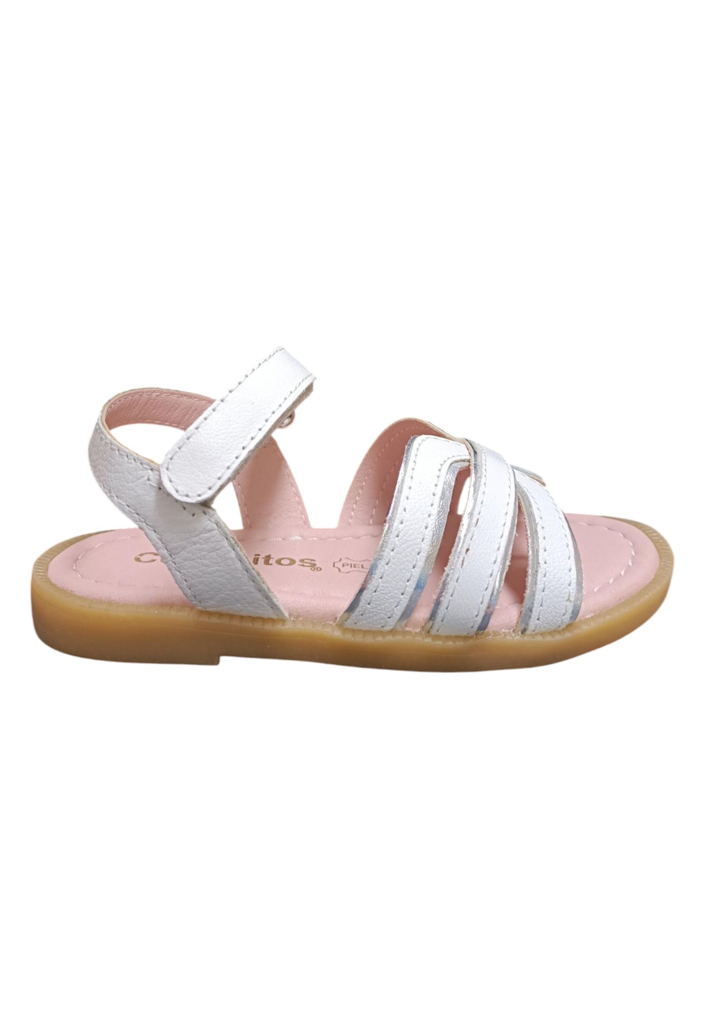 Sandali bambina Conguitos Rivets bianco argento pelle