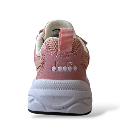 Diadora Alley – Scarpe Bambina Bianco Rosa | Scamosciato e Doppio Velcro | Taglie 22-27